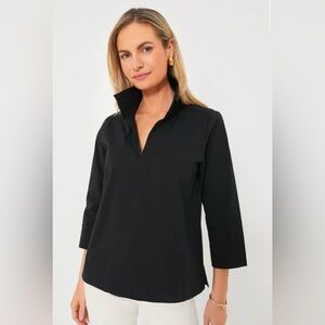Tuckernuck Margot Black Stand Collar Blouse XL Classic Work Top